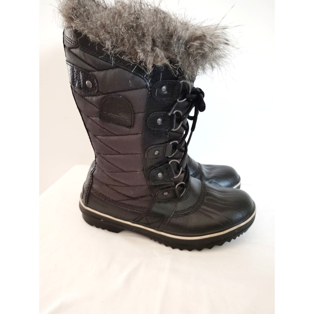 Sorel Winter Carnival Women 7 Black Quilted Faux Fur Lace‑Up Waterproof Snow Boo